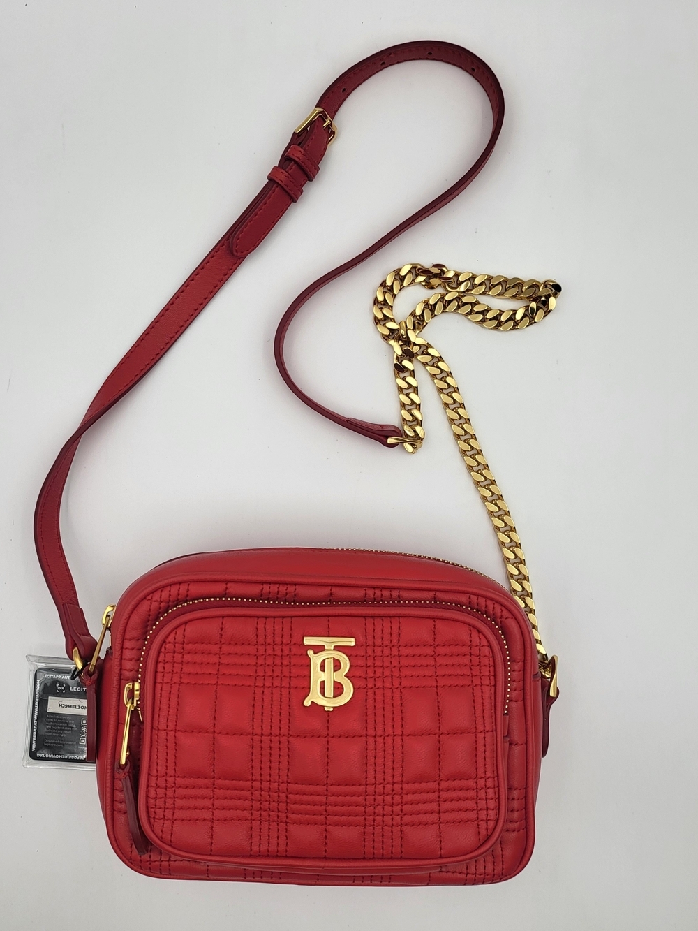 Burberry Rosso Lambskin Quilted Mini Lola TB Camera Bag, Auth w/COA..